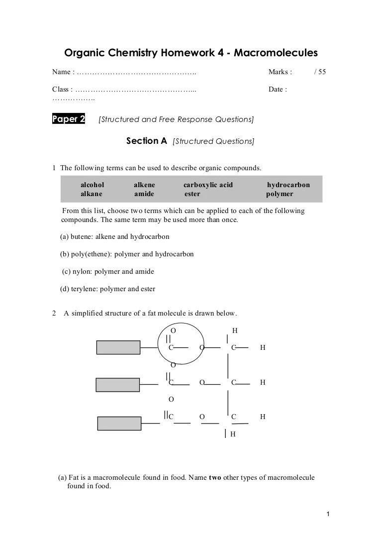 Macromolecules worksheet 25 answers