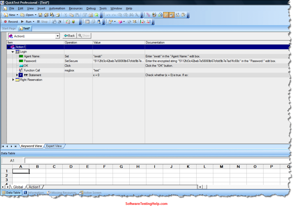 QTP keyword view screen