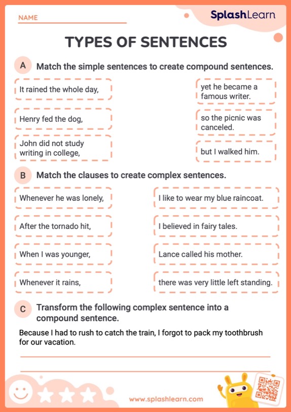 Printable 5th grade sentences worksheets