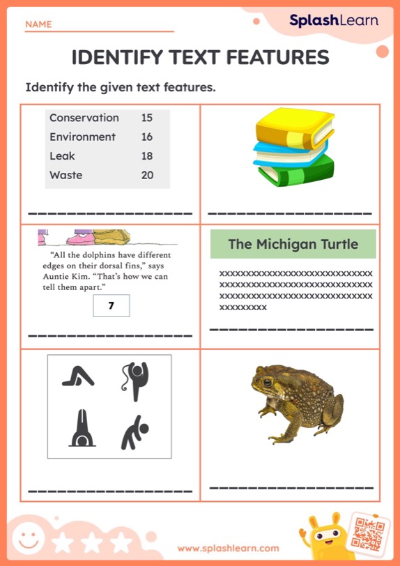 Using text features worksheets for kids online