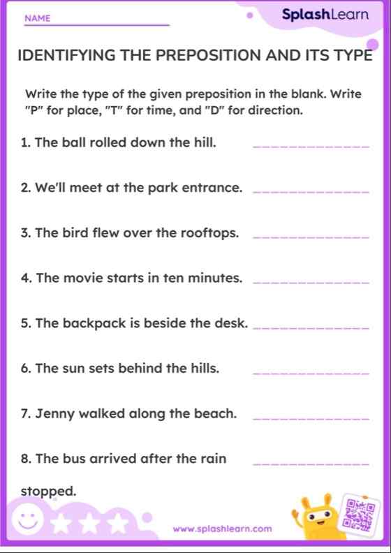 Printable prepositions worksheets
