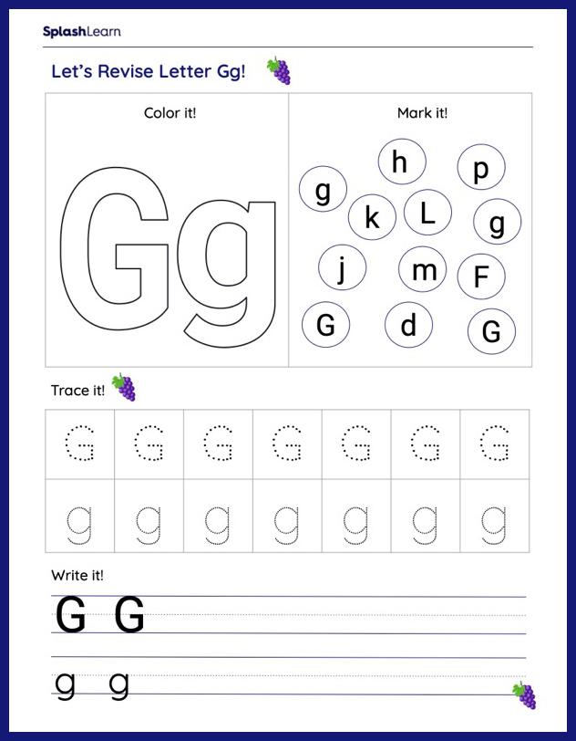 letter g worksheets for kindergarteners online splashlearn