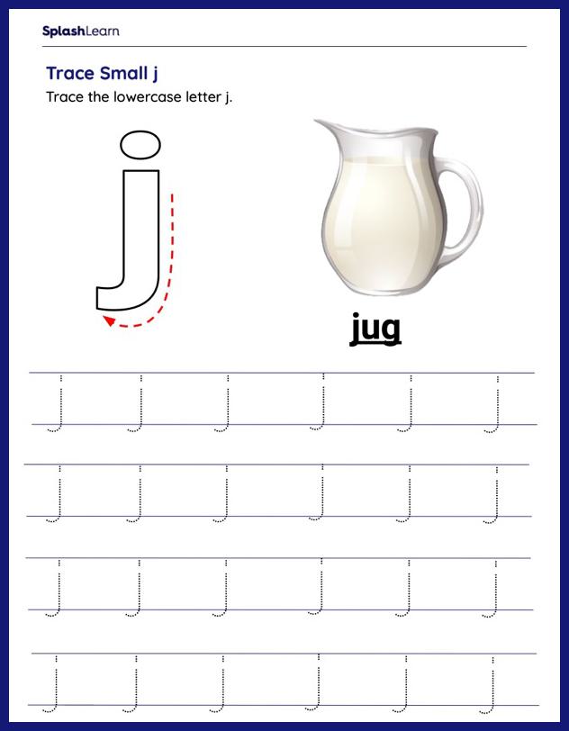 trace the lowercase j ela worksheets splashlearn