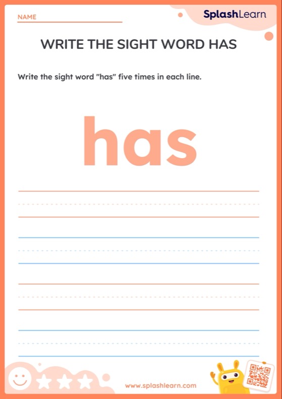 Write the sight word has worksheet