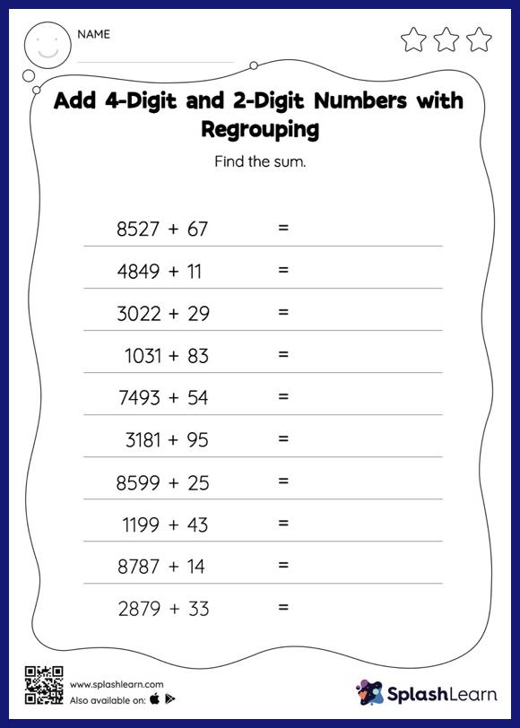 add within 10000 with regrouping worksheets for kids online splashlearn
