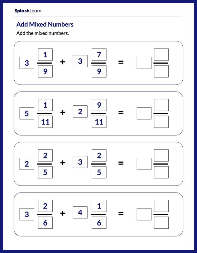 add mixed numbers without models math worksheets splashlearn