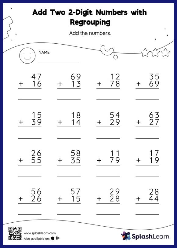 addition with regrouping worksheets for kids online splashlearn
