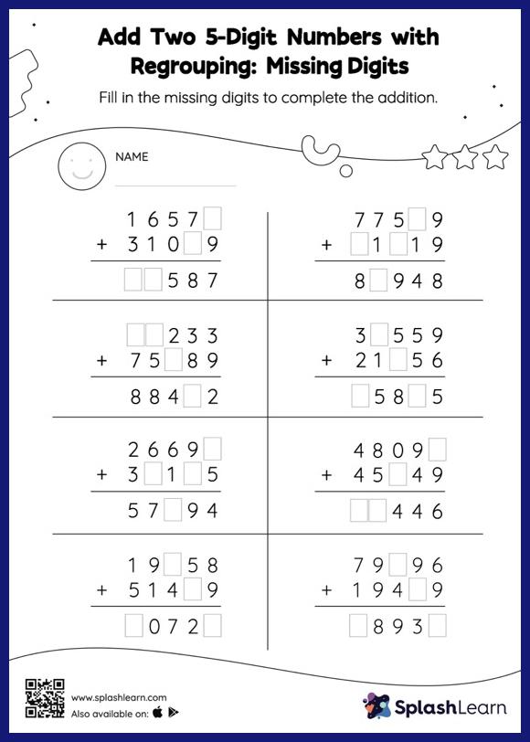 addition within 100000 worksheets for kids online splashlearn