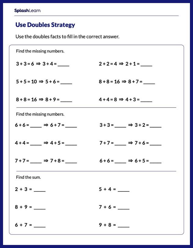 add using doubles math worksheets splashlearn