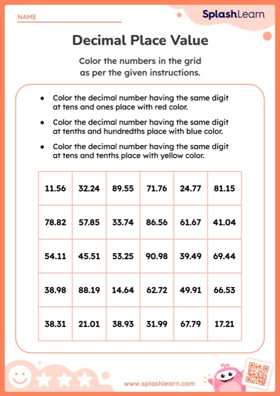 Decimal place value worksheets