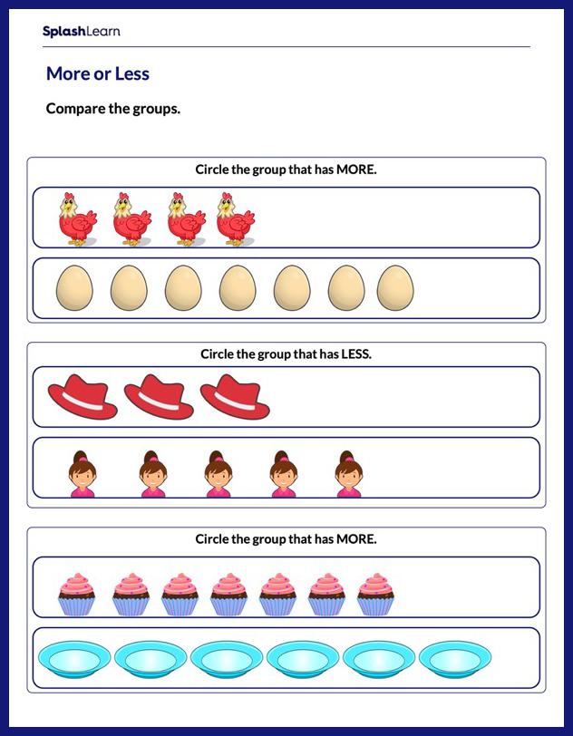 comparing groups of objects math worksheets splashlearn