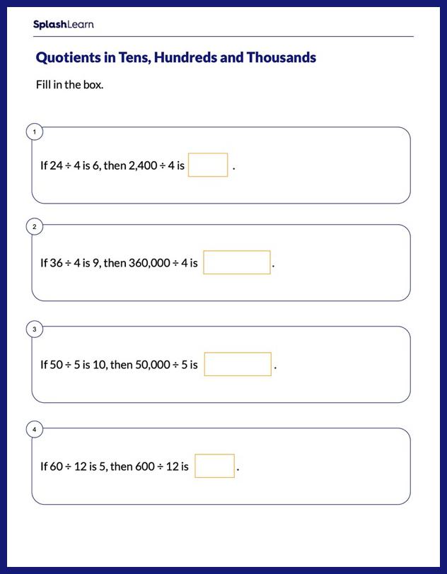 divide multiples of tens hundreds and thousands math worksheets splashlearn