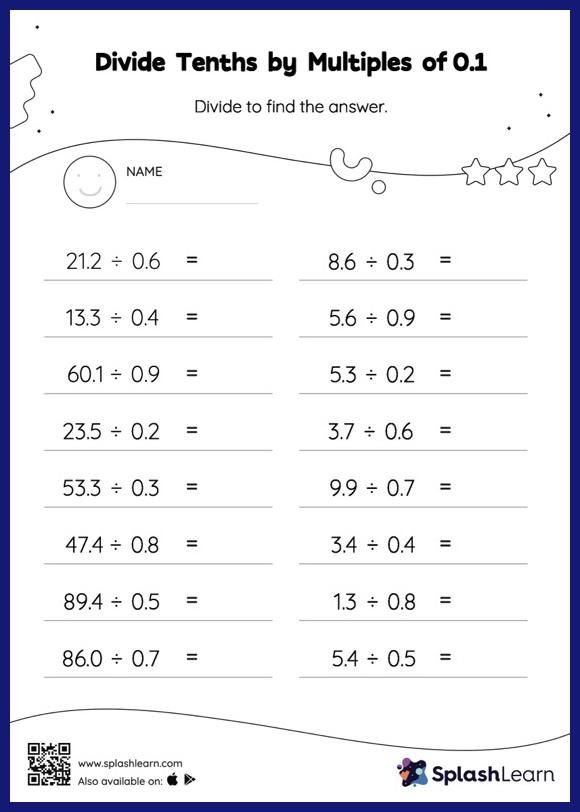 Divide decimals by decimals worksheets for 5th graders online