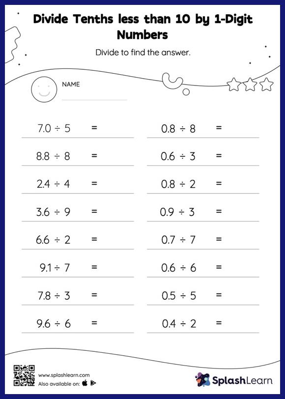 divide decimals by whole numbers worksheets for 5th graders online splashlearn