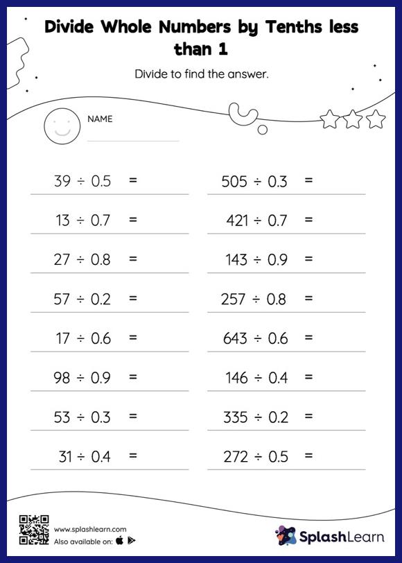 divide whole numbers by decimals worksheets for kids online splashlearn