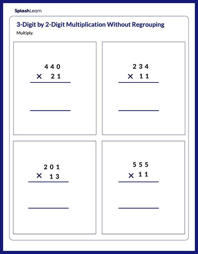 find the product of 3 digit and 2 digit numbers math worksheets splashlearn