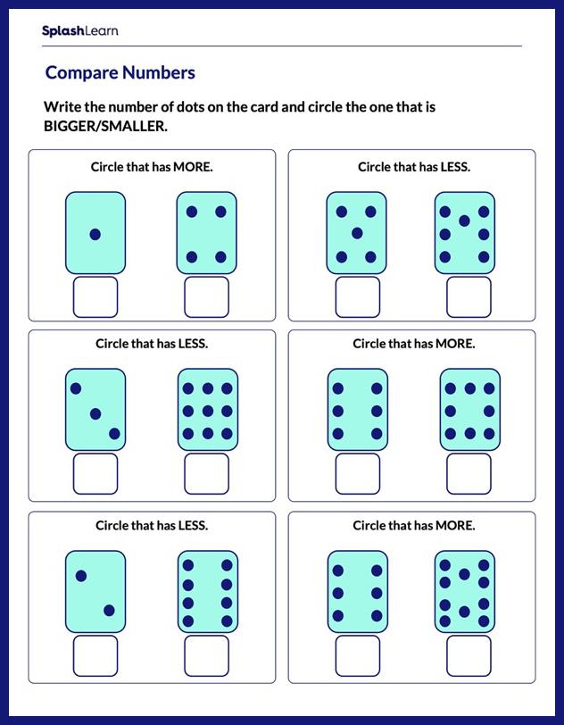 identify bigger or smaller math worksheets splashlearn