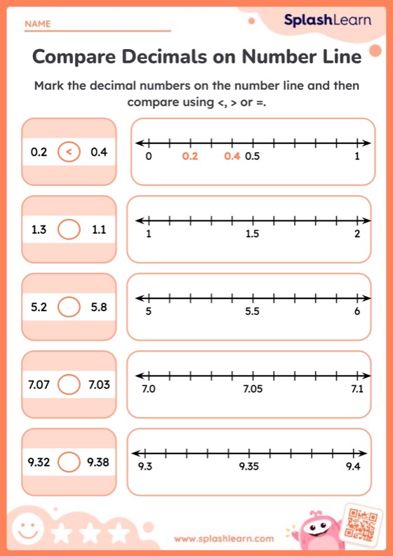 Compare and order decimals worksheets for kids online