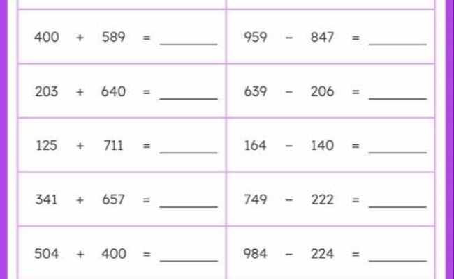 Add And Subtract Two 3-Digit Numbers Without Regrouping: Horizontal ...