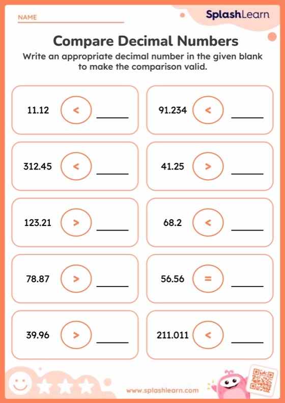 Complete the decimal comparison