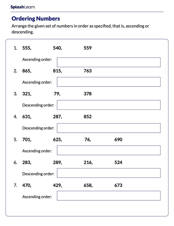 order numbers math worksheets splashlearn