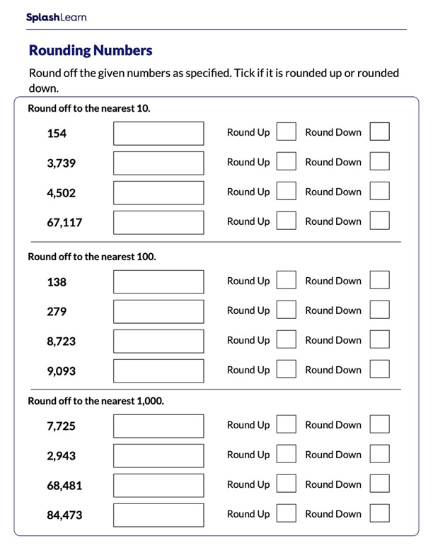 rounding numbers math worksheets splashlearn