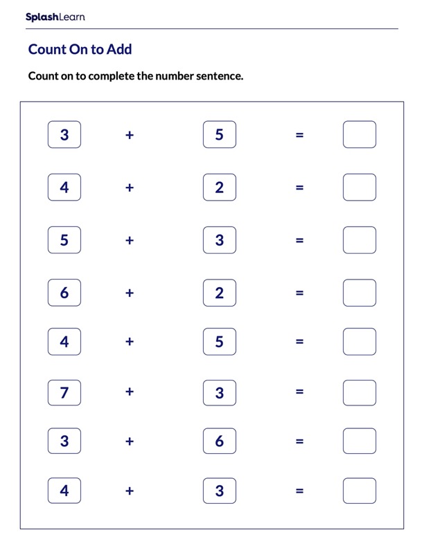 find the sum by counting on math worksheets splashlearn