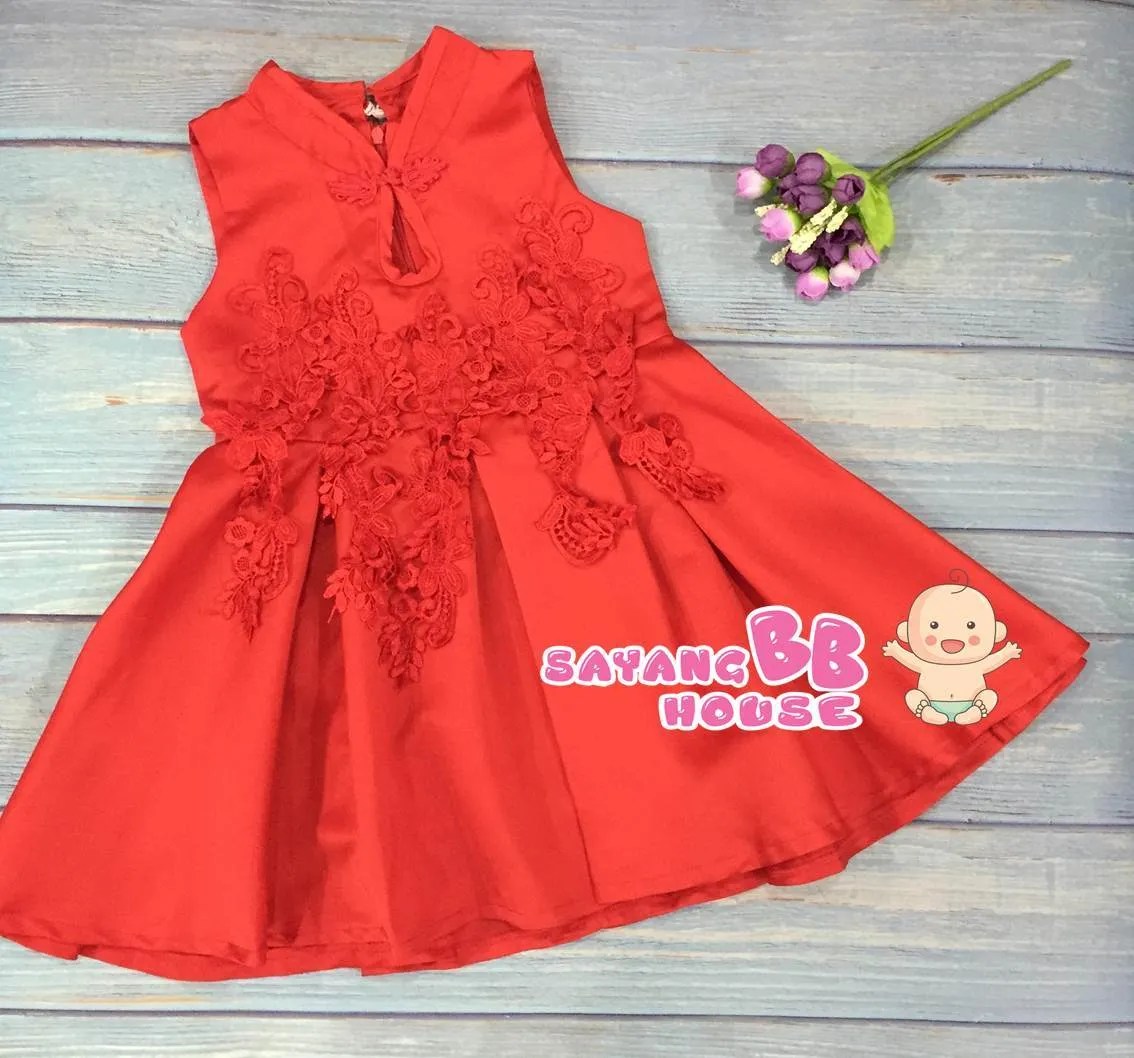 2019 Chinese New Year Baby Girls Traditional Cheongsam Lace Princess Children Dress Sayang Bb House