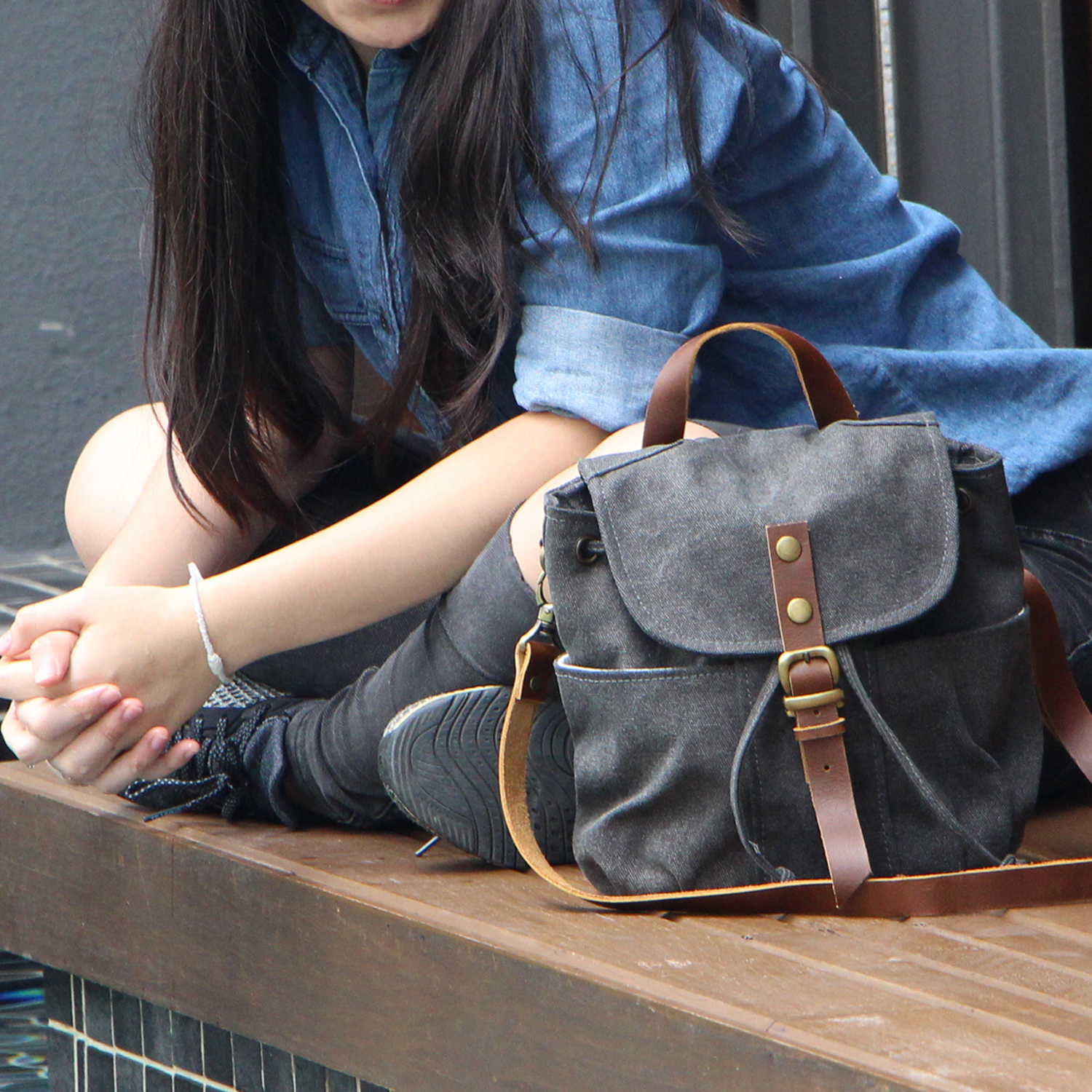 Mini Backpack Leather Strap Convertible Drawstring Backpack Sling Bag Kinies