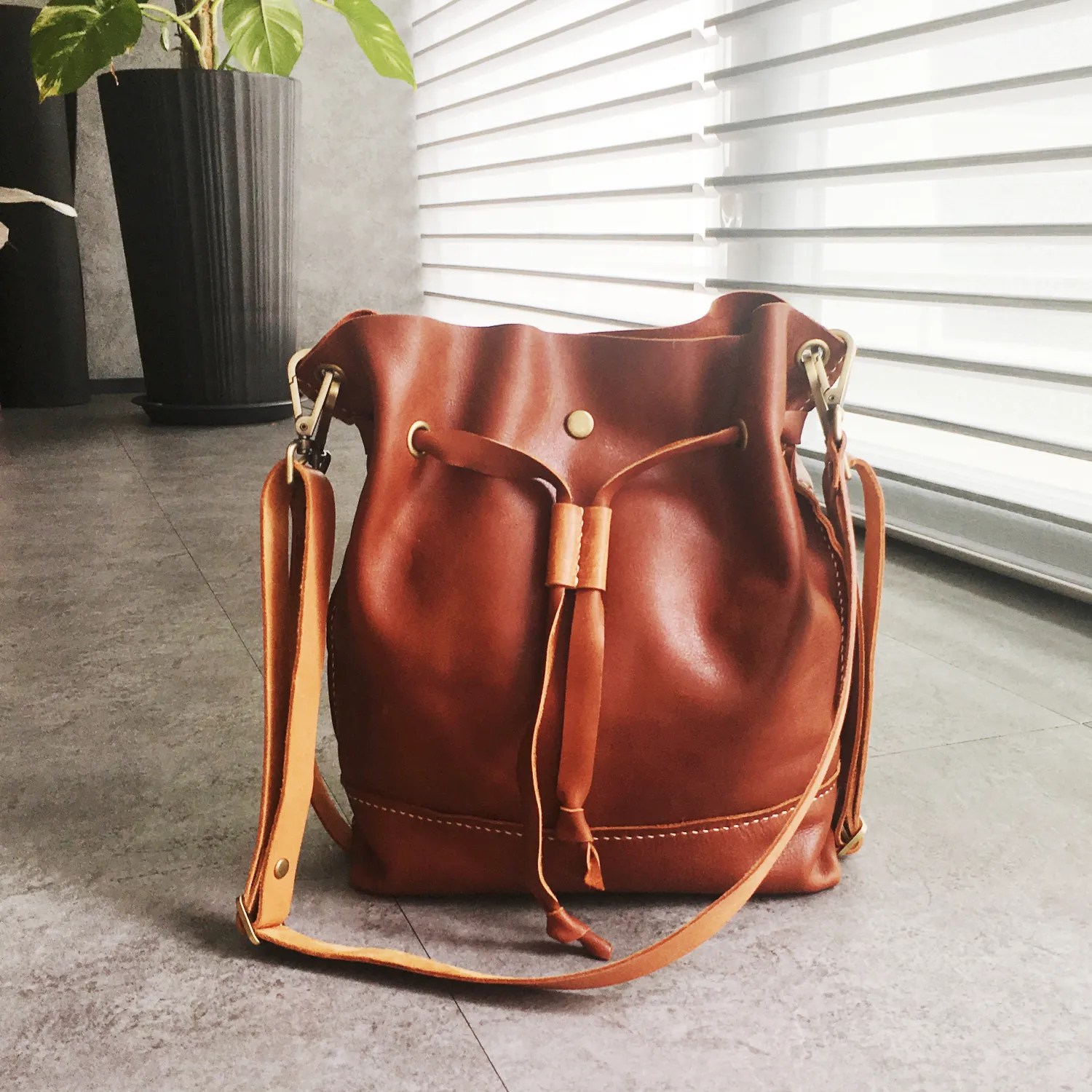 Genuine Leather Drawstring Backpack Sling Bag Kinies