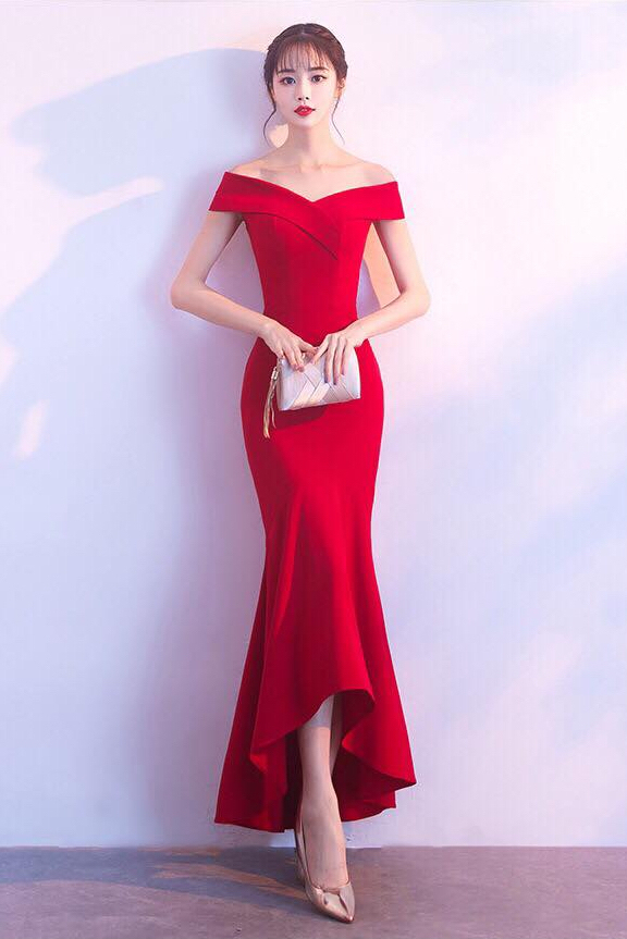 Off Shoulder High Low Midi Dinner Dress Red Ladies Room Fashion Malaysia 1st Online Retail Fashion Boutique