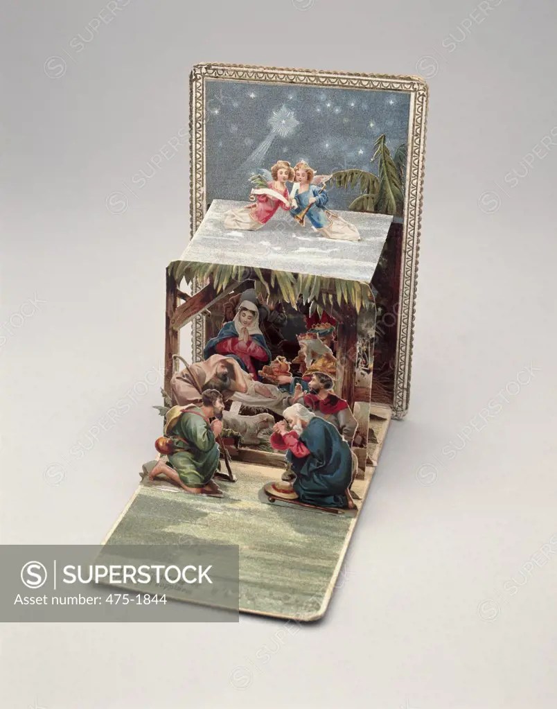 Close-up of figurines depicting the nativity scene