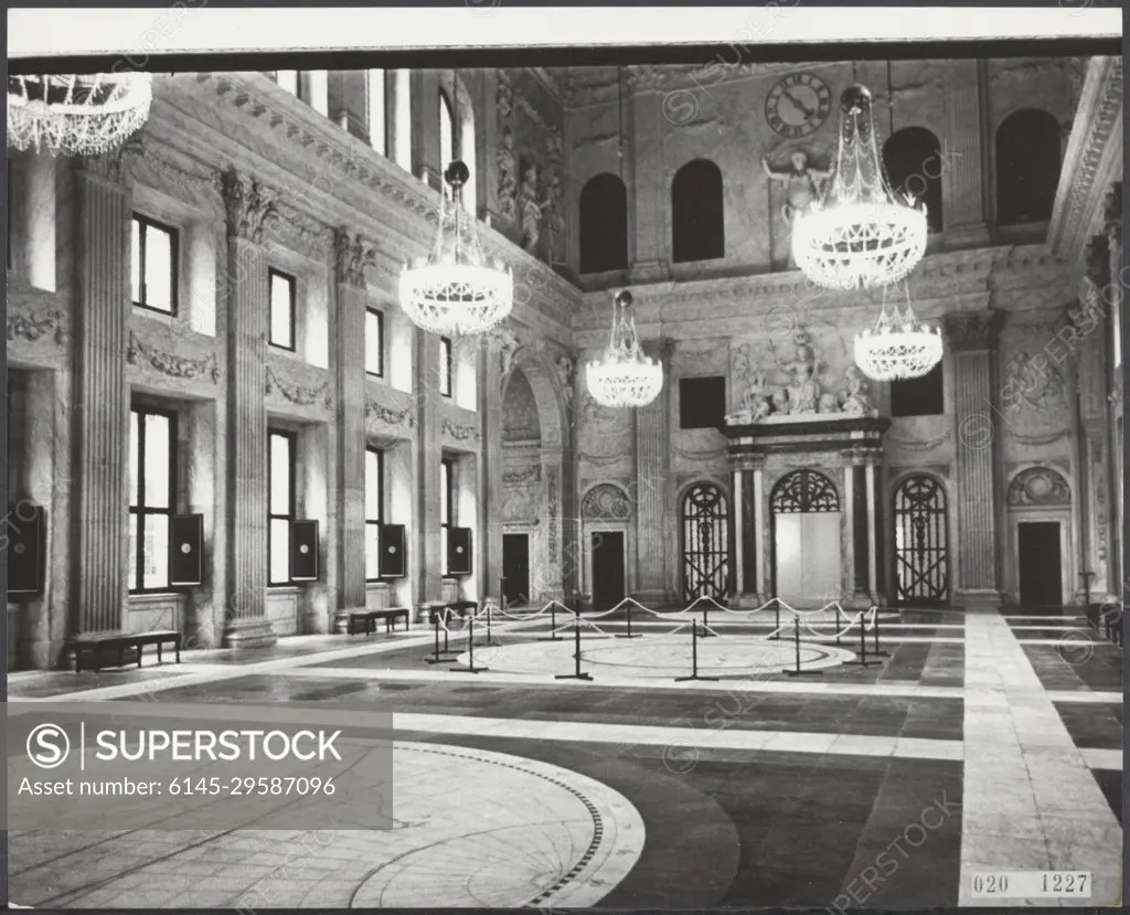 Elsevier photo collection. Royal Palace Dam Square Amsterdam restoration.  civil 1st floor. Topern clock Ter Elfder ure. 25 April 1968. Amsterdam,  Noord-Holland - SuperStock