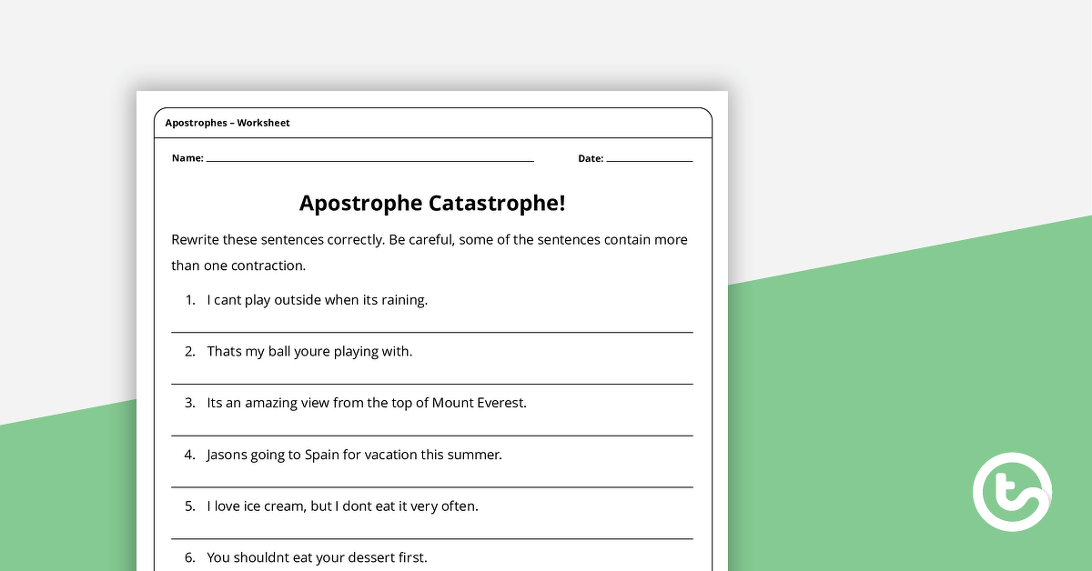apostrophe of contraction worksheets teach starter