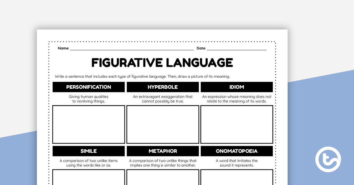 figurative language worksheet teach starter