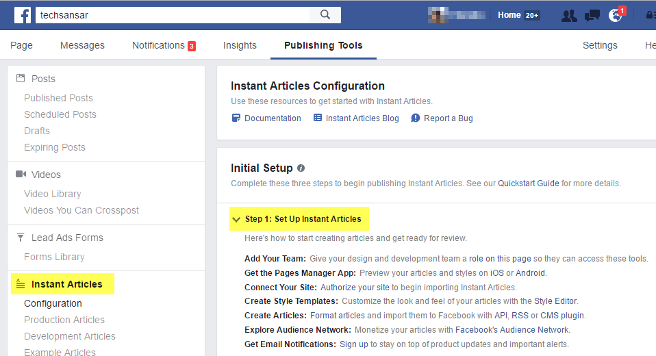 Facebook publishing tools interface •