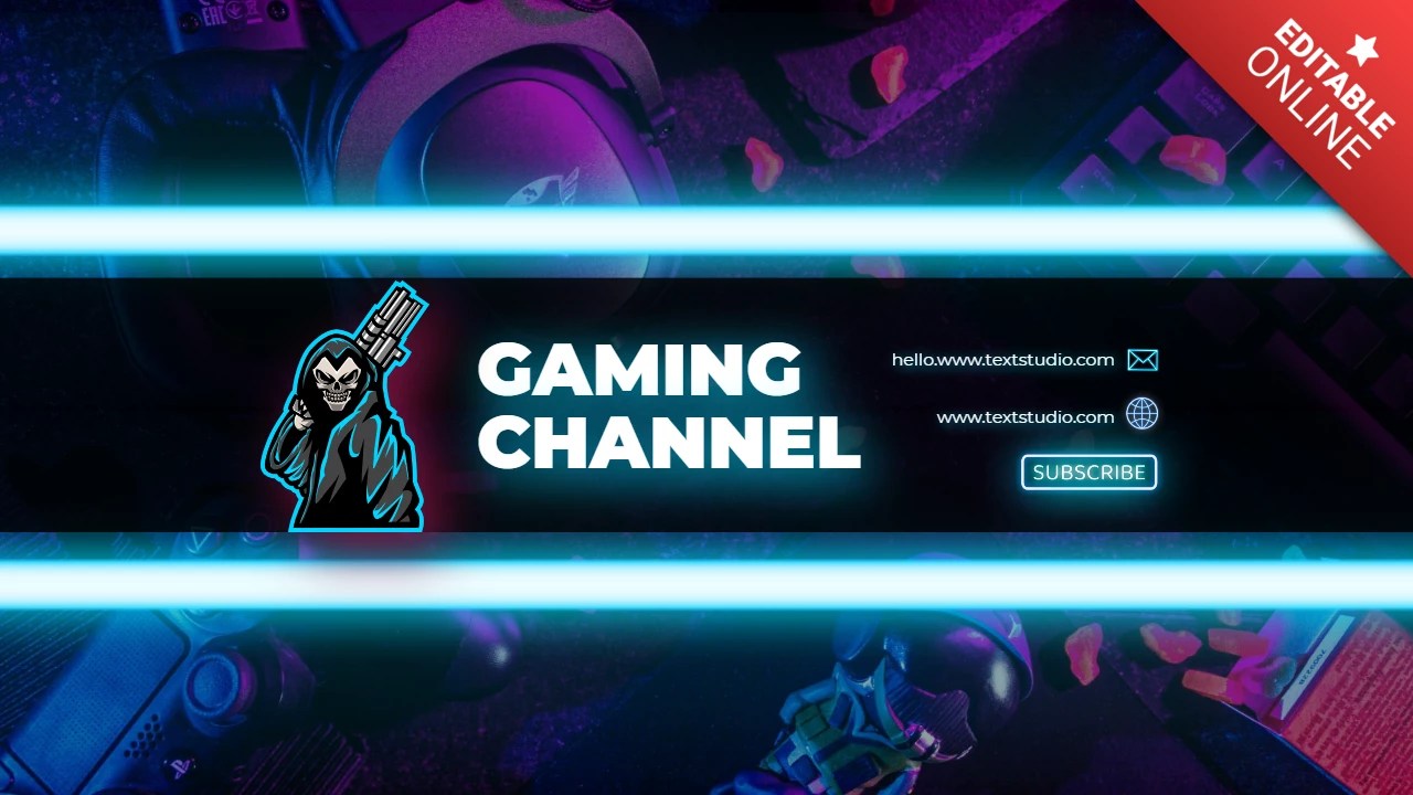Blue Neon Modern Gaming Channel Youtube Banner Free Design Template