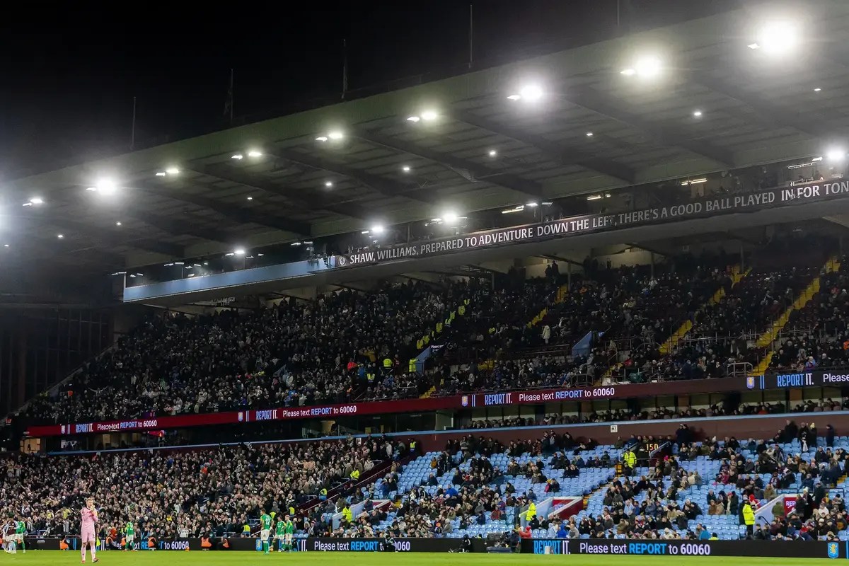 Aston Villa fans react after a 3-1 defeat to Newcastle United in the FA Cup