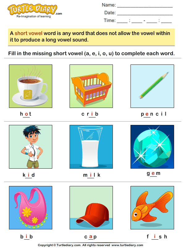 write the missing short vowel worksheet turtle diary