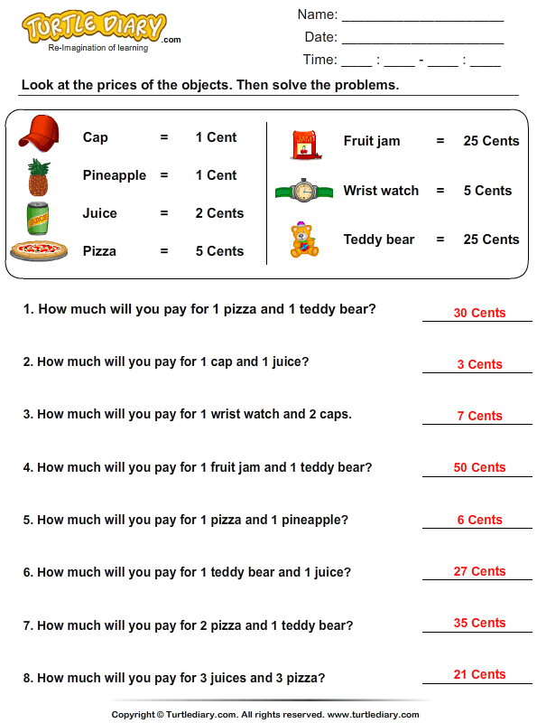 adding cents worksheet 1 turtle diary