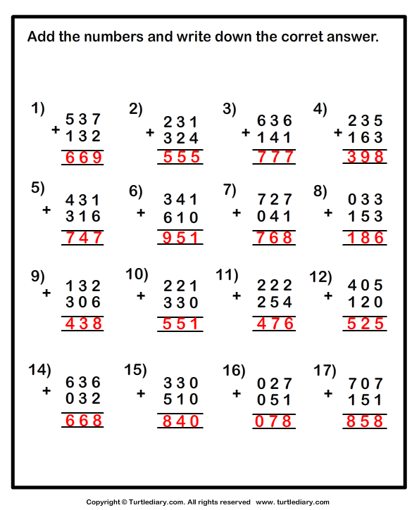 three digit addition with or without regrouping worksheet