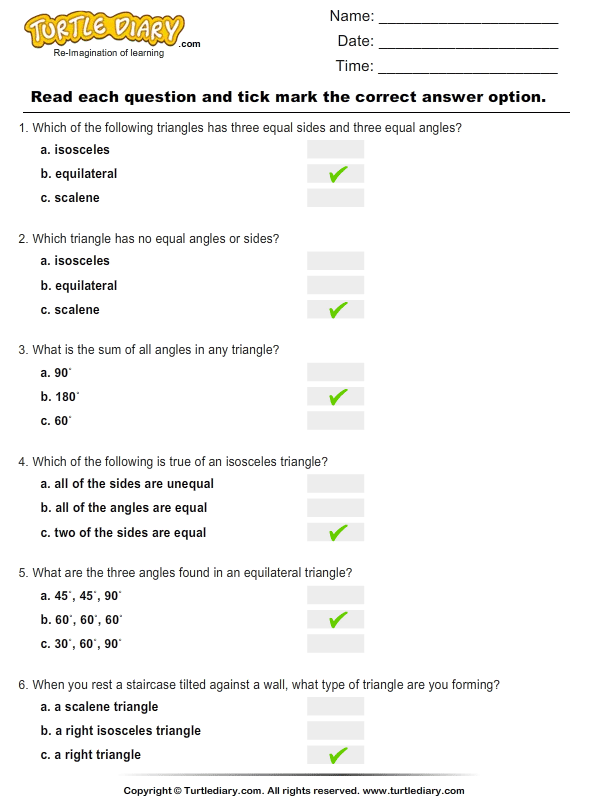 triangles multiple choice questions turtlediarycom