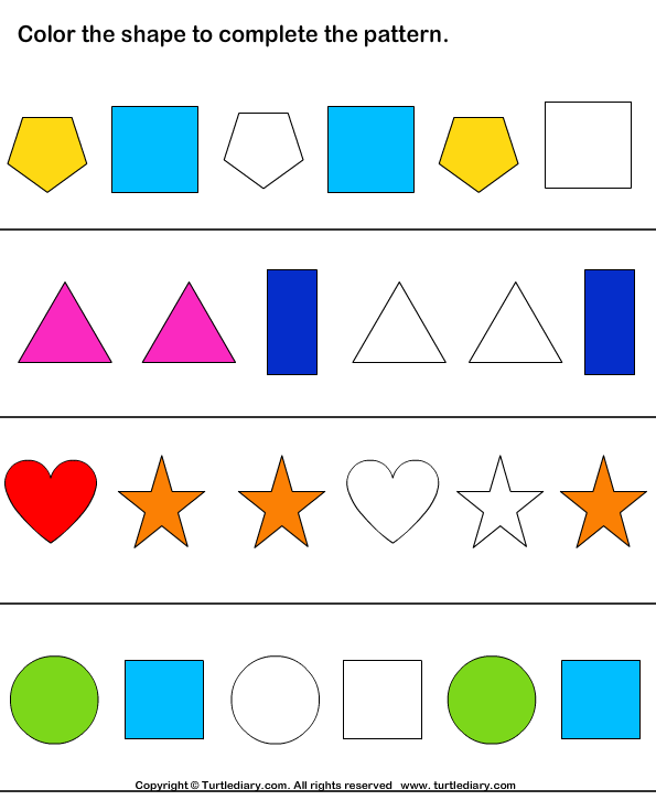 complete the shape pattern worksheet 9 turtle diary