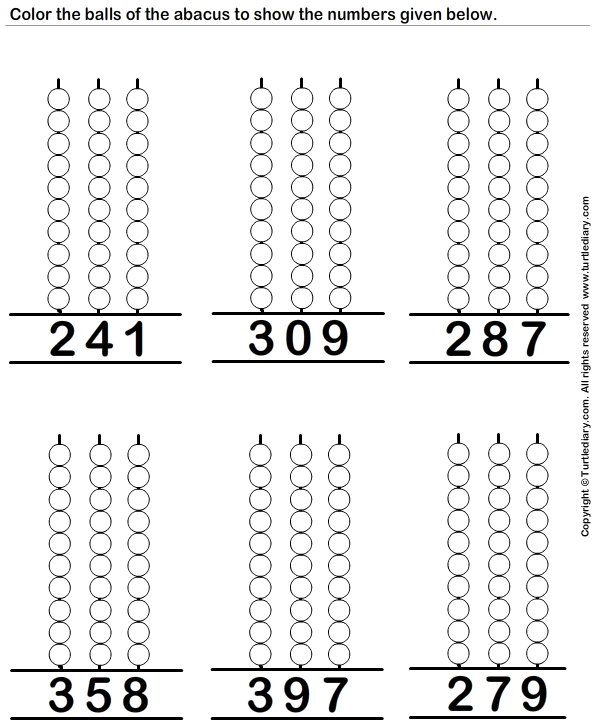 three digit number on abacus worksheet 2 turtle diary