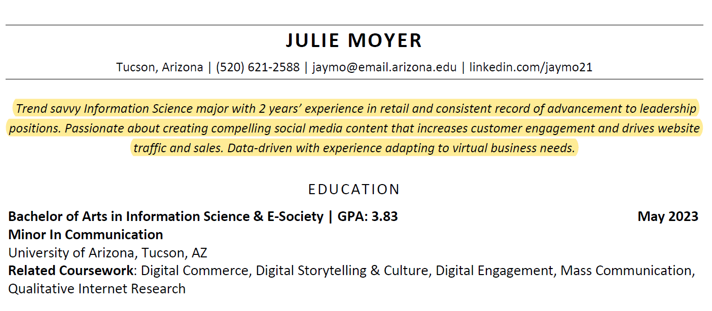 Writing A Resume Summary Statement Center For Career Readiness