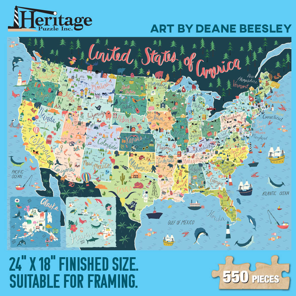 United States Map Puzzle 550 Piece Jigsaw Puzzle By Heritage Puzzles B.webp