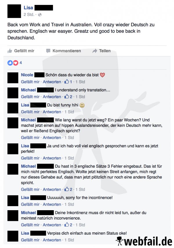 Präzise übersetzungen für einzelnutzer und teams. ZurÃ¼ck aus Australien - Facebook Fail des Tages 07.08