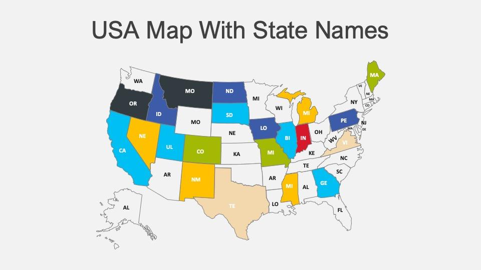 Free Editable Us Map United States HFZA USA With State Names Ppt.
