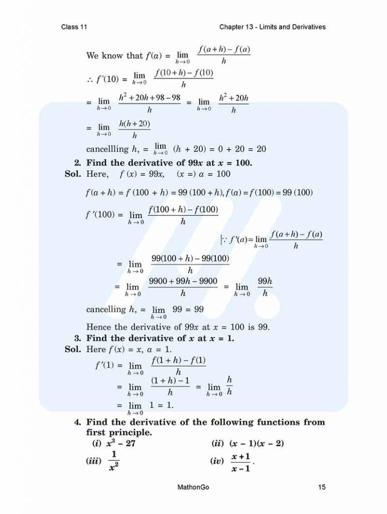 Ncert Solutions For Class 11 Maths Chapter 13 Limits And Derivatives Ex 13 2 Exercise 13 2 Lesson Summary Water molecules H20 are polar because of.