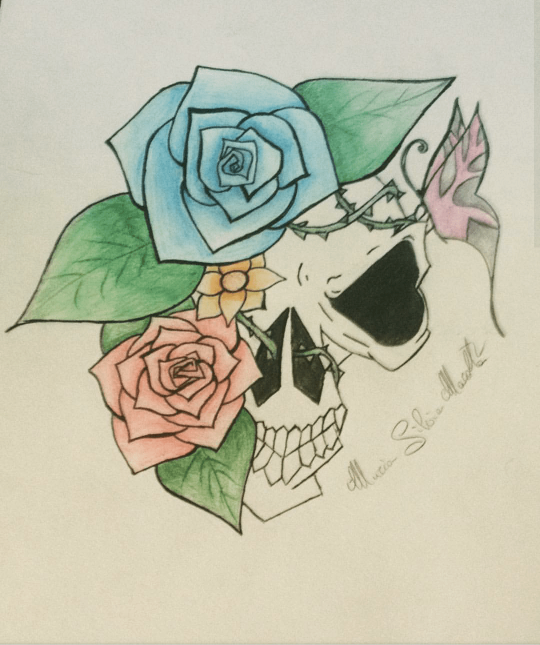 Skull Flower Tattoo Drawing Image By @Diavolodellatazmania 1290_x_1080_png